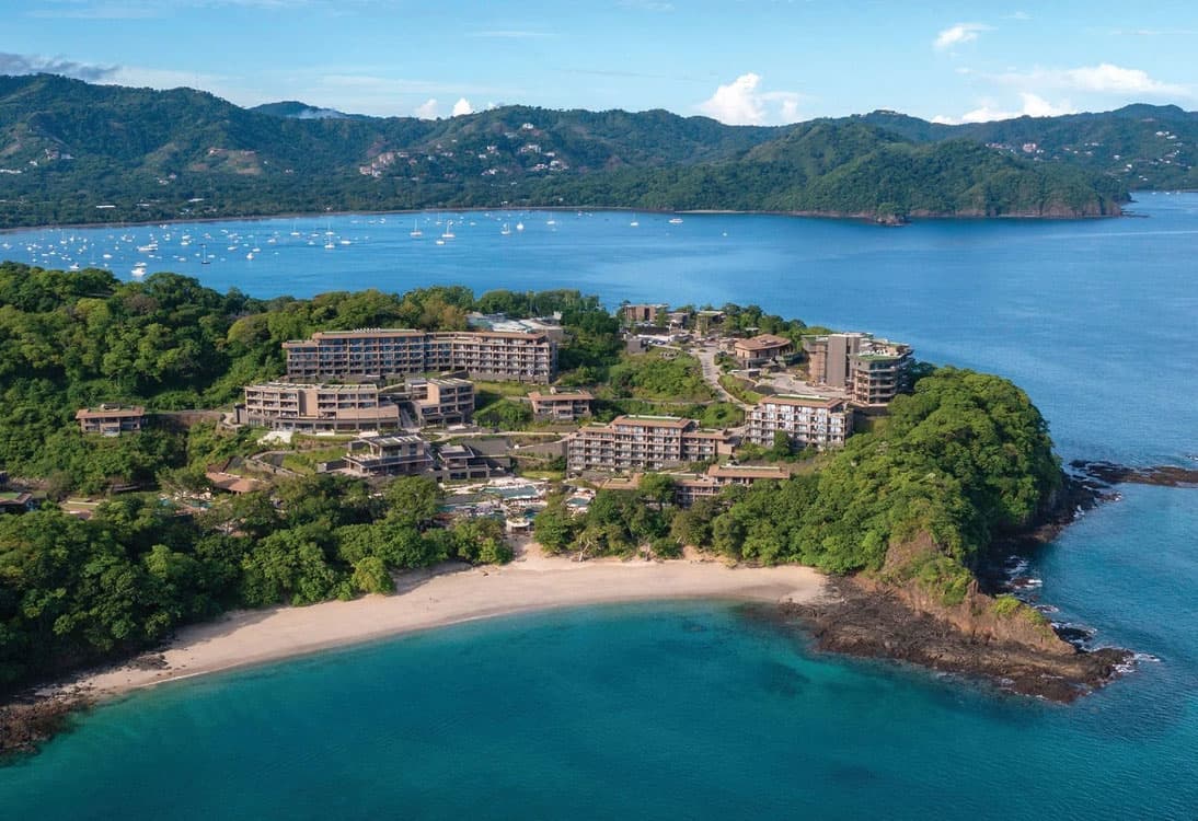arial view of the waldorf astoria punta cacique and the surrounding landscape of the gulf of papagayo